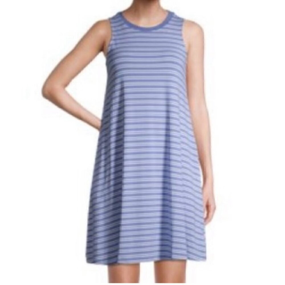 Time & Tru NWT SZ S (4-6) blue & white stripe sleeveless tank dress comfy travel